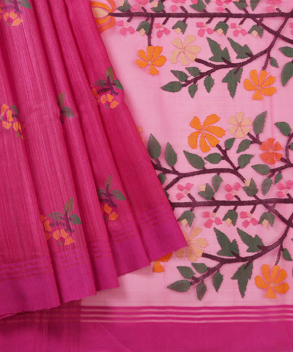 Handloom_Pink_Matka_Silk_Saree_With_Muslin_Jamdani_Pallu_WeaverStory_01