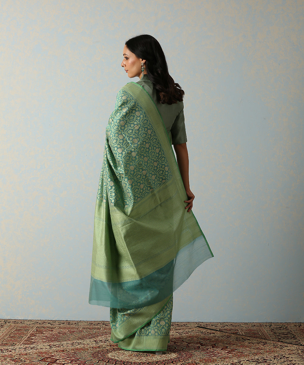 Handloom_Green_Cotton_Silk_Banarasi_Saree_With_Floral_Cutwork_Weave_WeaverStory_03