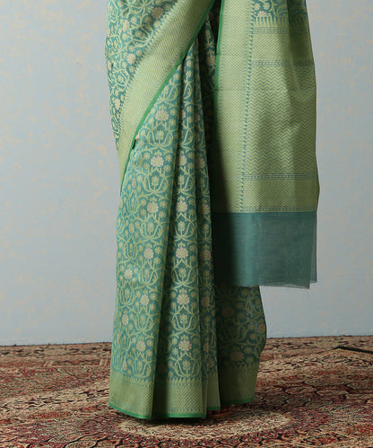 Handloom_Green_Cotton_Silk_Banarasi_Saree_With_Floral_Cutwork_Weave_WeaverStory_04