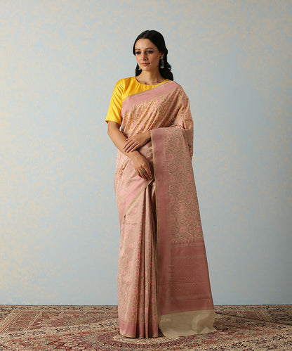 Beige_And_Pink_Handloom_Cotton_Silk_Banarasi_Saree_With_Floral_Cutwork_Weave_WeaverStory_02