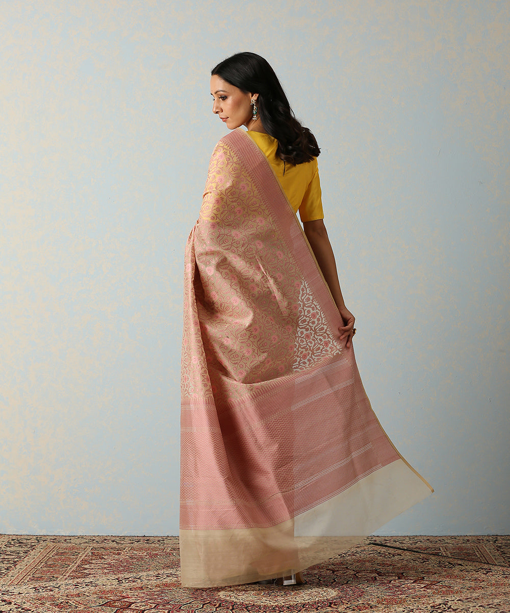 Beige_And_Pink_Handloom_Cotton_Silk_Banarasi_Saree_With_Floral_Cutwork_Weave_WeaverStory_03