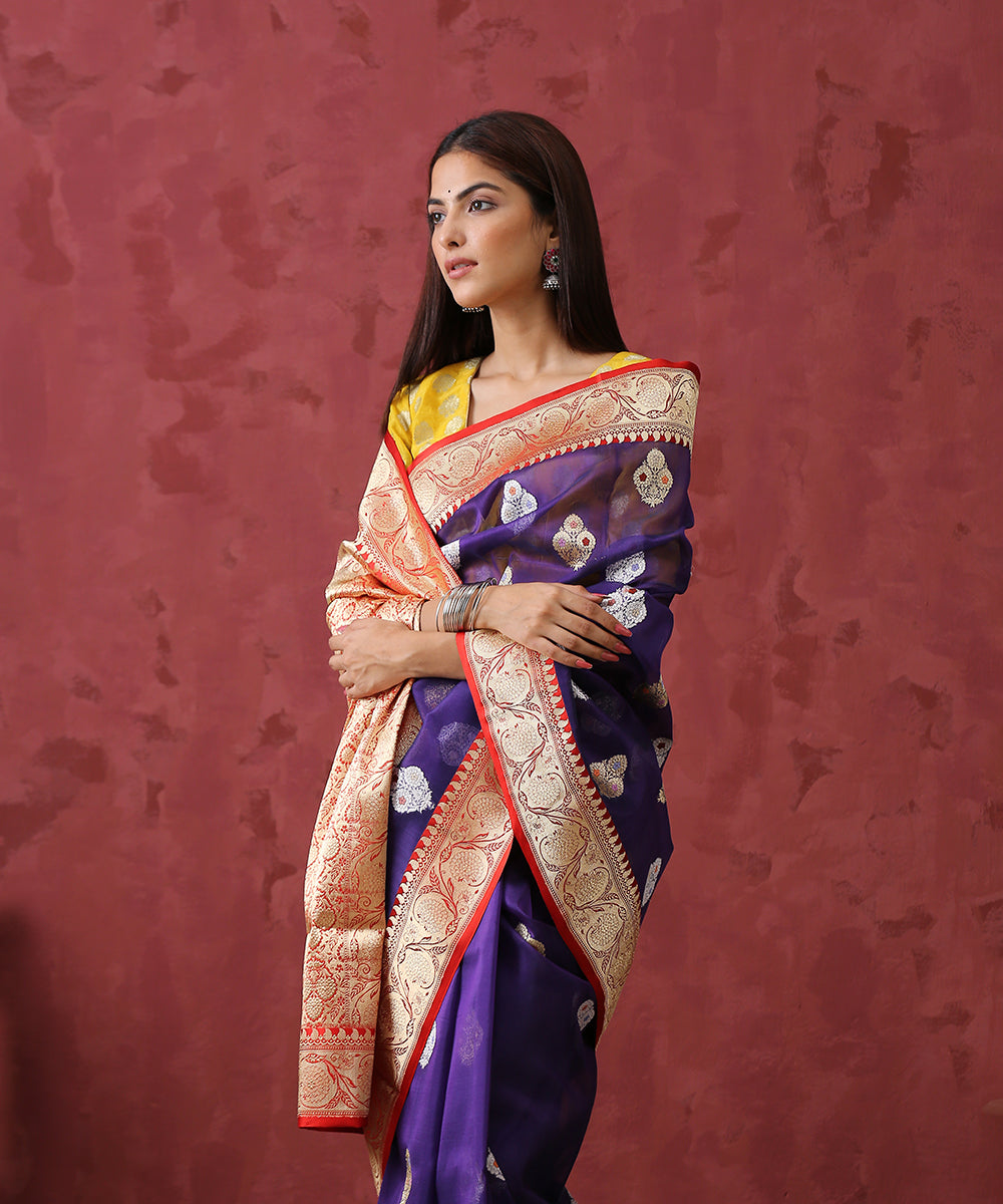 Handloom_Purple_And_Red_Kora_Silk_Banarasi_Saree_WeaverStory_01
