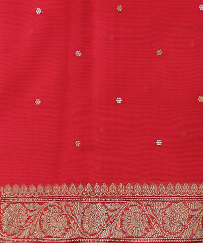 Handloom_Red_Kora_Silk_Banarasi_Saree_With_Floral_Border_WeaverStory_05