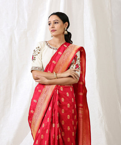 Handloom_Ruby_Red_Katan_Silk_Banarasi_Saree_With_Cutwork_Booti_WeaverStory_01