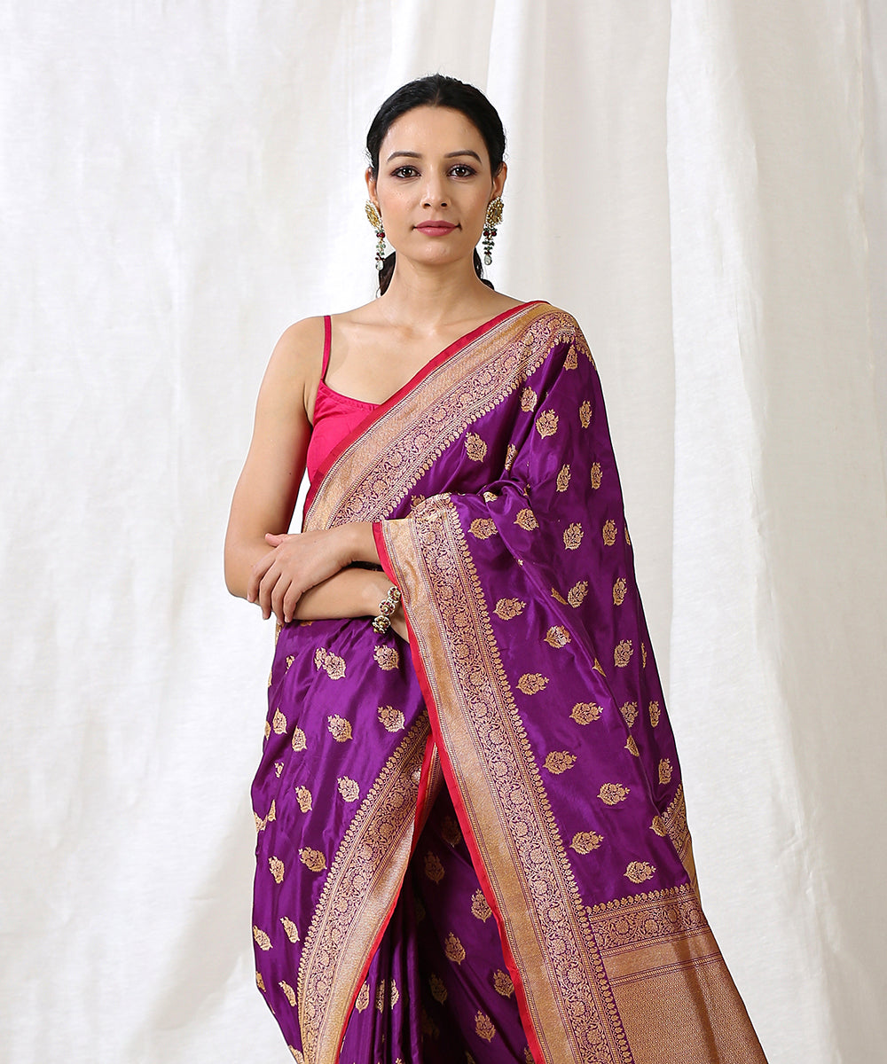 Purple_Handloom_Banarasi_Katan_Silk_Saree_With_Cutwork_Booti_WeaverStory_01