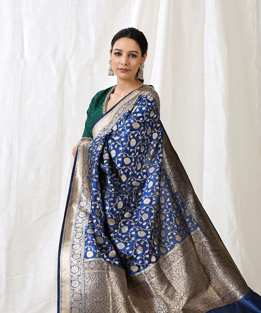 Handloom_Electric_Blue_Pure_Katan_Silk_Cutwork_Banarasi_Jangla_Saree_WeaverStory_01