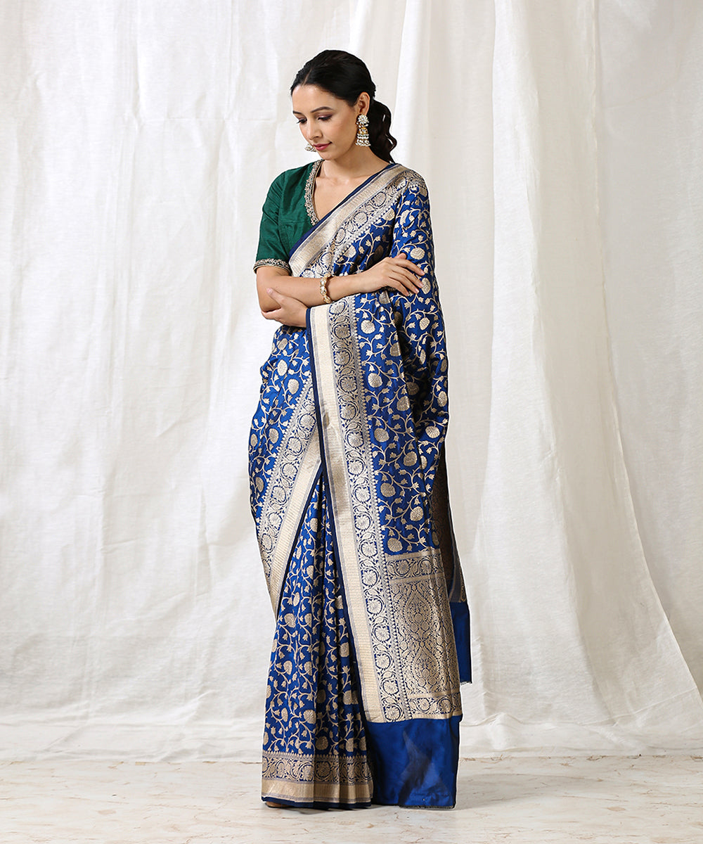 Handloom_Electric_Blue_Pure_Katan_Silk_Cutwork_Banarasi_Jangla_Saree_WeaverStory_02