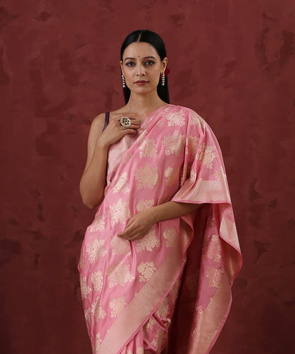 Pink_Handloom_Pure_Katan_Silk_Banarasi_Saree_with_Floral_Bunches_WeaverStory_01