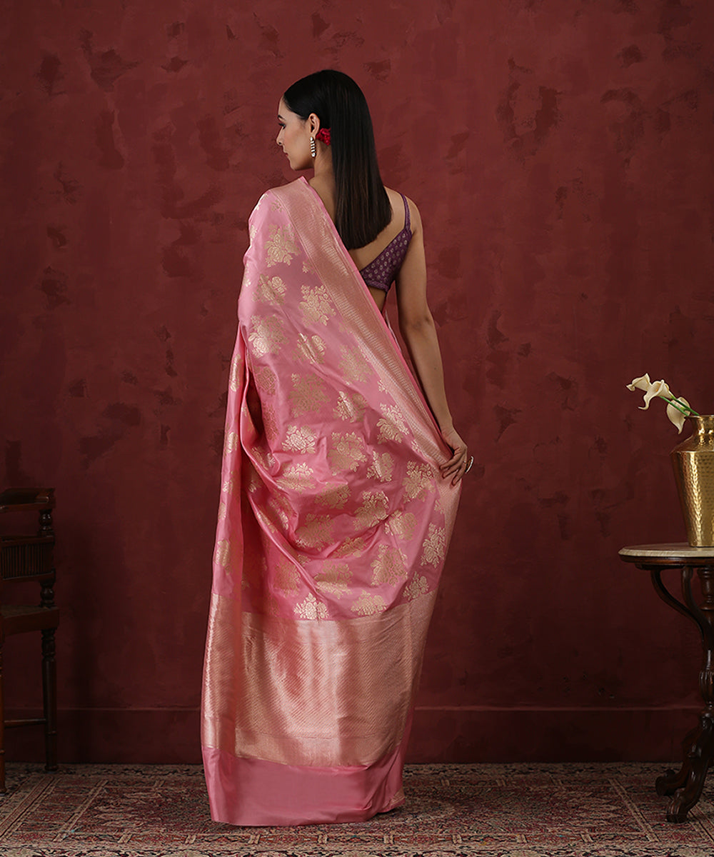 Pink_Handloom_Pure_Katan_Silk_Banarasi_Saree_with_Floral_Bunches_WeaverStory_03