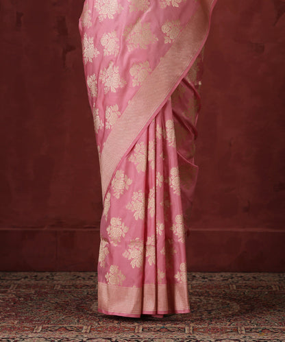 Pink_Handloom_Pure_Katan_Silk_Banarasi_Saree_with_Floral_Bunches_WeaverStory_04
