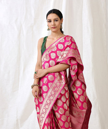 Handloom_Rani_Pink_Pure_Katan_Silk_Banarasi_Saree_with_Cutwork_Booti_WeaverStory_01