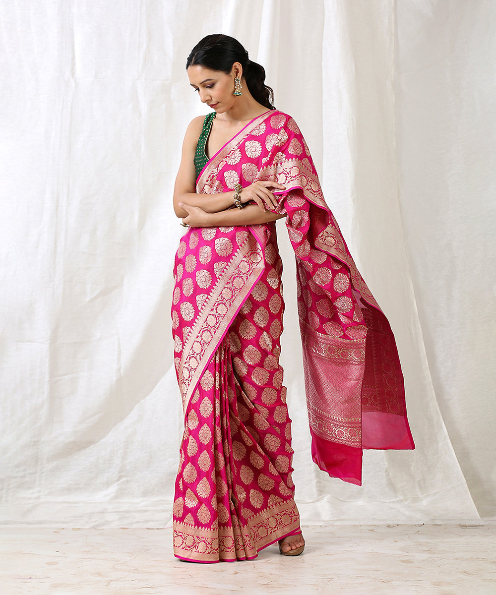 Handloom_Rani_Pink_Pure_Katan_Silk_Banarasi_Saree_with_Cutwork_Booti_WeaverStory_02