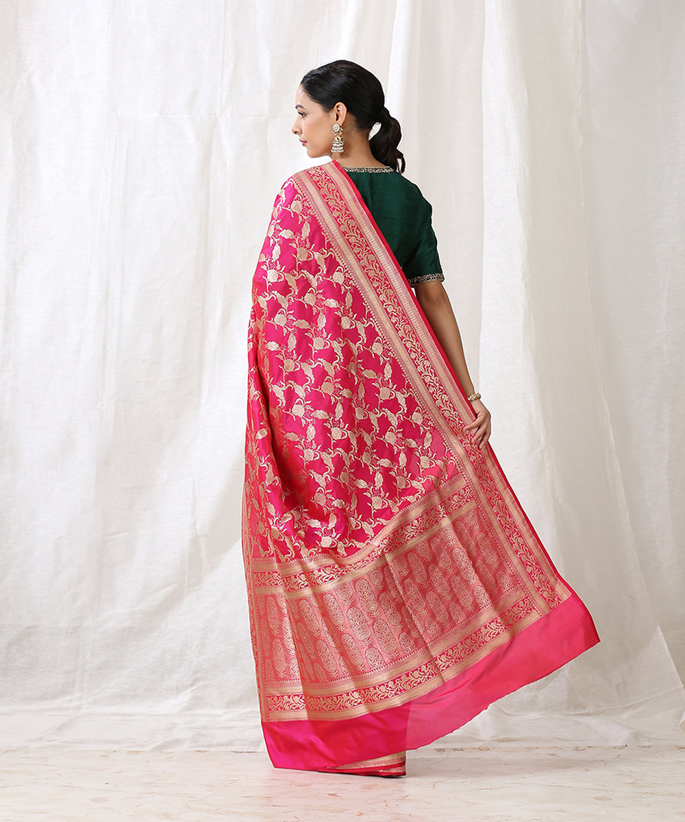 Rani_Pink_Handloom_Pure_Katan_Silk_Banarasi_Saree_with_Cutwork_Jaal_WeaverStory_03