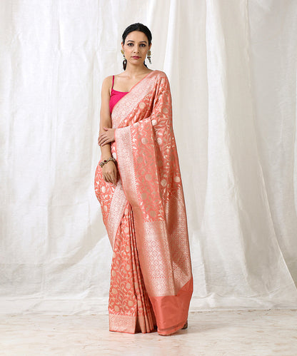 Handloom_Peach_Pure_Katan_Silk_Banarasi_Saree_with_Cutwork_Jaal_WeaverStory_02