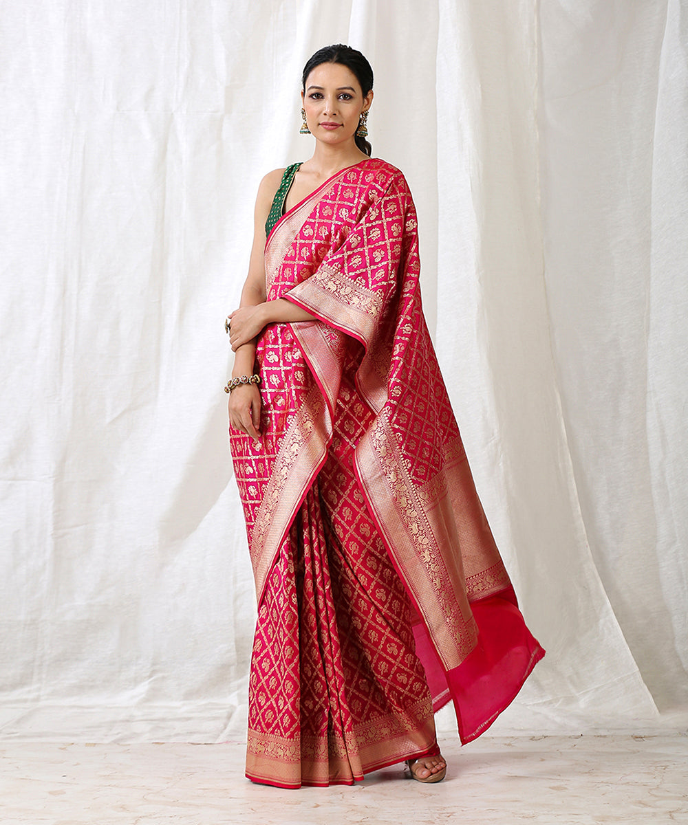 Handloom_Pink_Pure_Katan_Silk_Banarasi_Silk_Saree_With_Peacock_And_Parrot_Motifs_WeaverStory_02