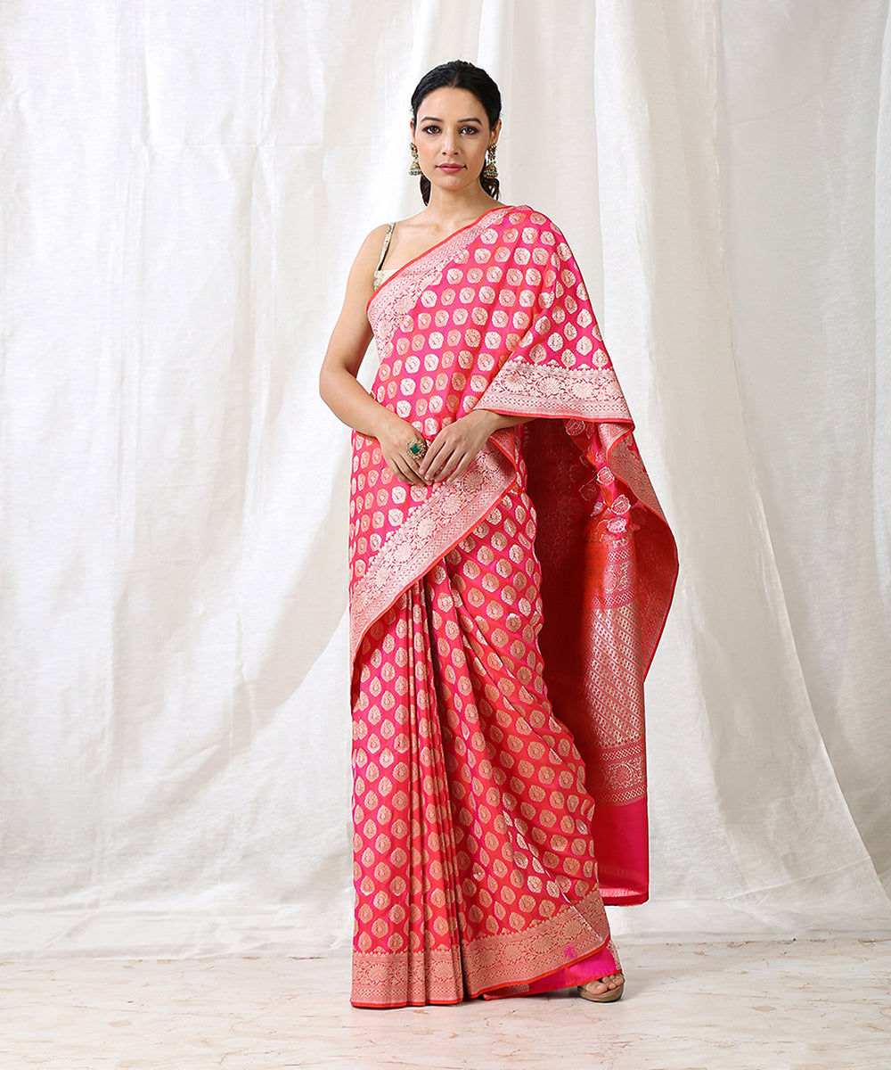 Pink_Handloom_Pure_Katan_Silk_Banarasi_Saree_with_Cutwork_Mughal_Booti_WeaverStory_02