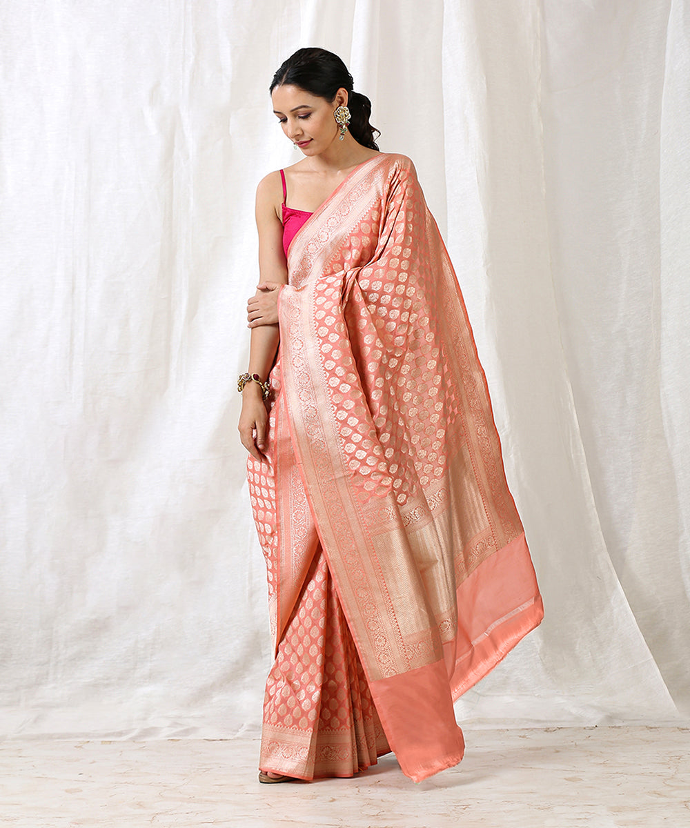 Handloom_Light_Peach_Pure_Katan_Silk_Banarasi_Saree_with_Mughal_Booti_WeaverStory_02