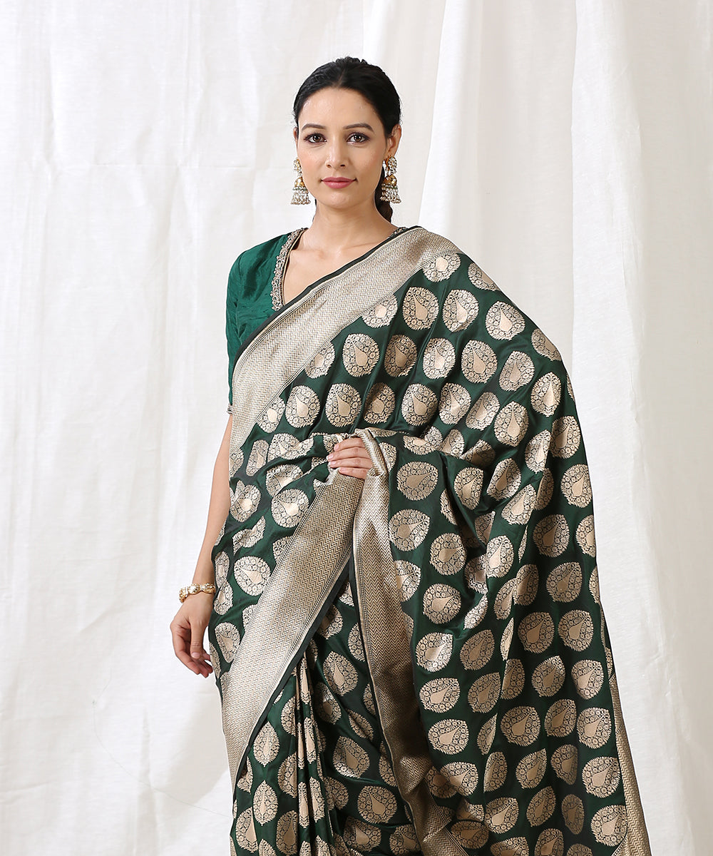 Bottle_Green_Handloom_Pure_Katan_Silk_Banarasi_Saree_with_Cutwork_Mughal_Booti_WeaverStory_01