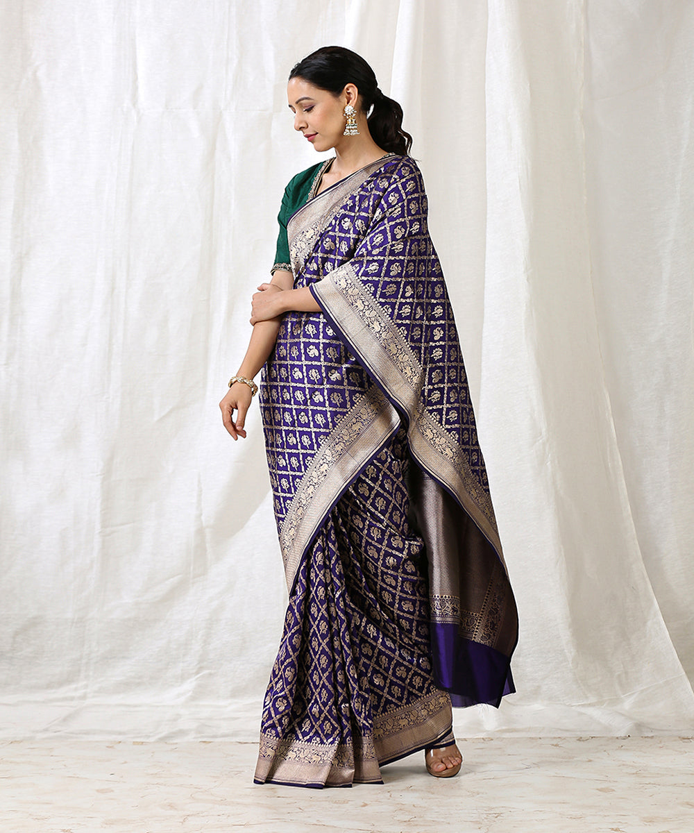 Blue_Handloom_Pure_Katan_Silk_Banarasi_Silk_Saree_With_Peacock_And_Parrot_Motifs_WeaverStory_02