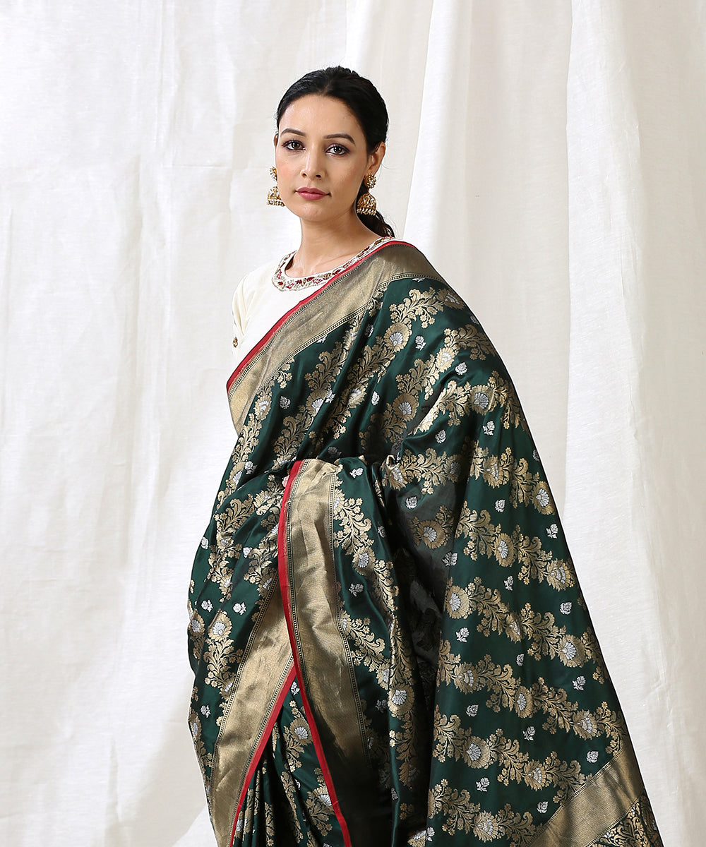 Handloom_Bottle_Green_Pure_Katan_Silk_Banarasi_Saree_with_Aada_Jaal_WeaverStory_01