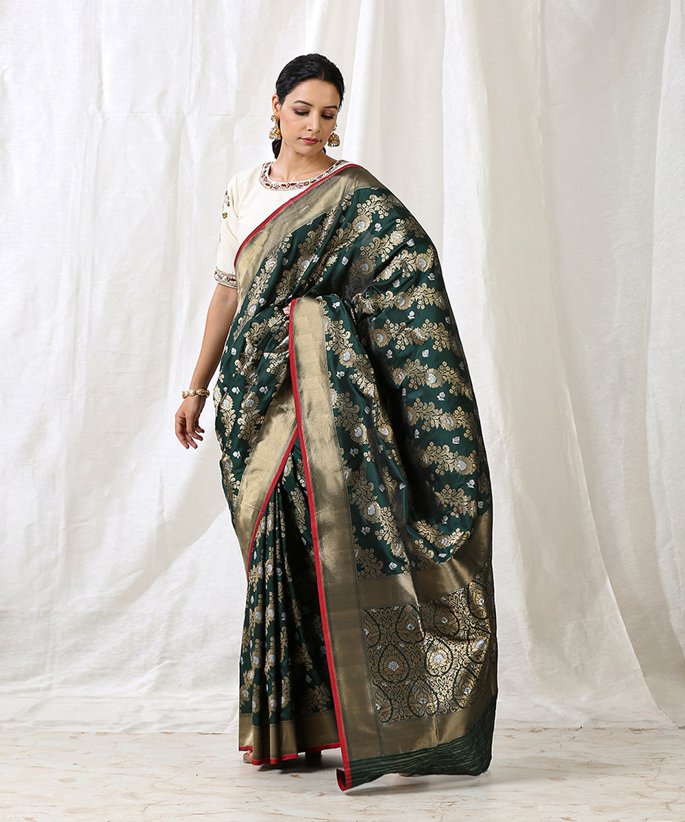 Handloom_Bottle_Green_Pure_Katan_Silk_Banarasi_Saree_with_Aada_Jaal_WeaverStory_02