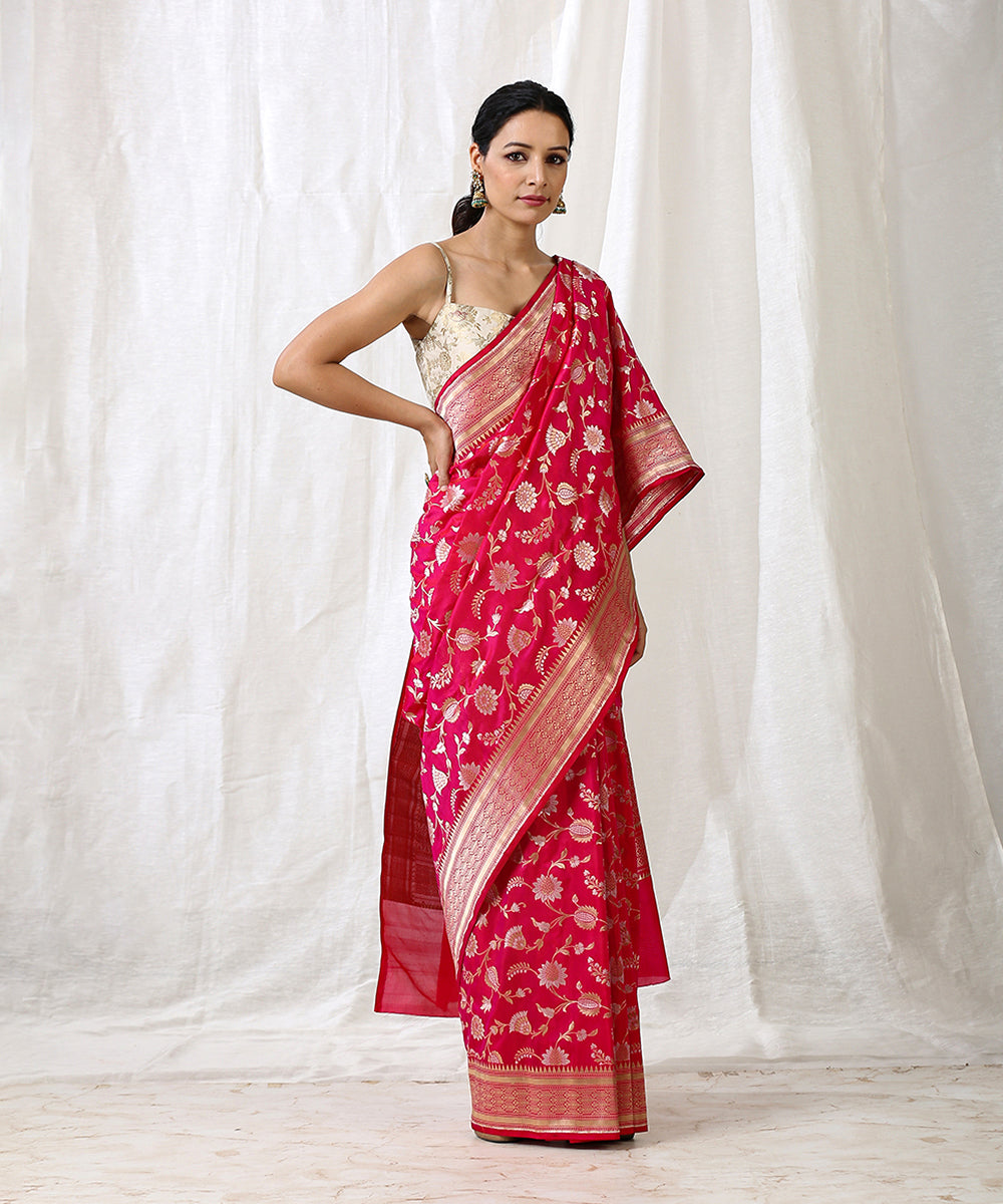 Pink_Handloom_Pure_Katan_Silk_Banarasi_Saree_with_Cutwork_Sona_Rupa_Jaal_WeaverStory_02