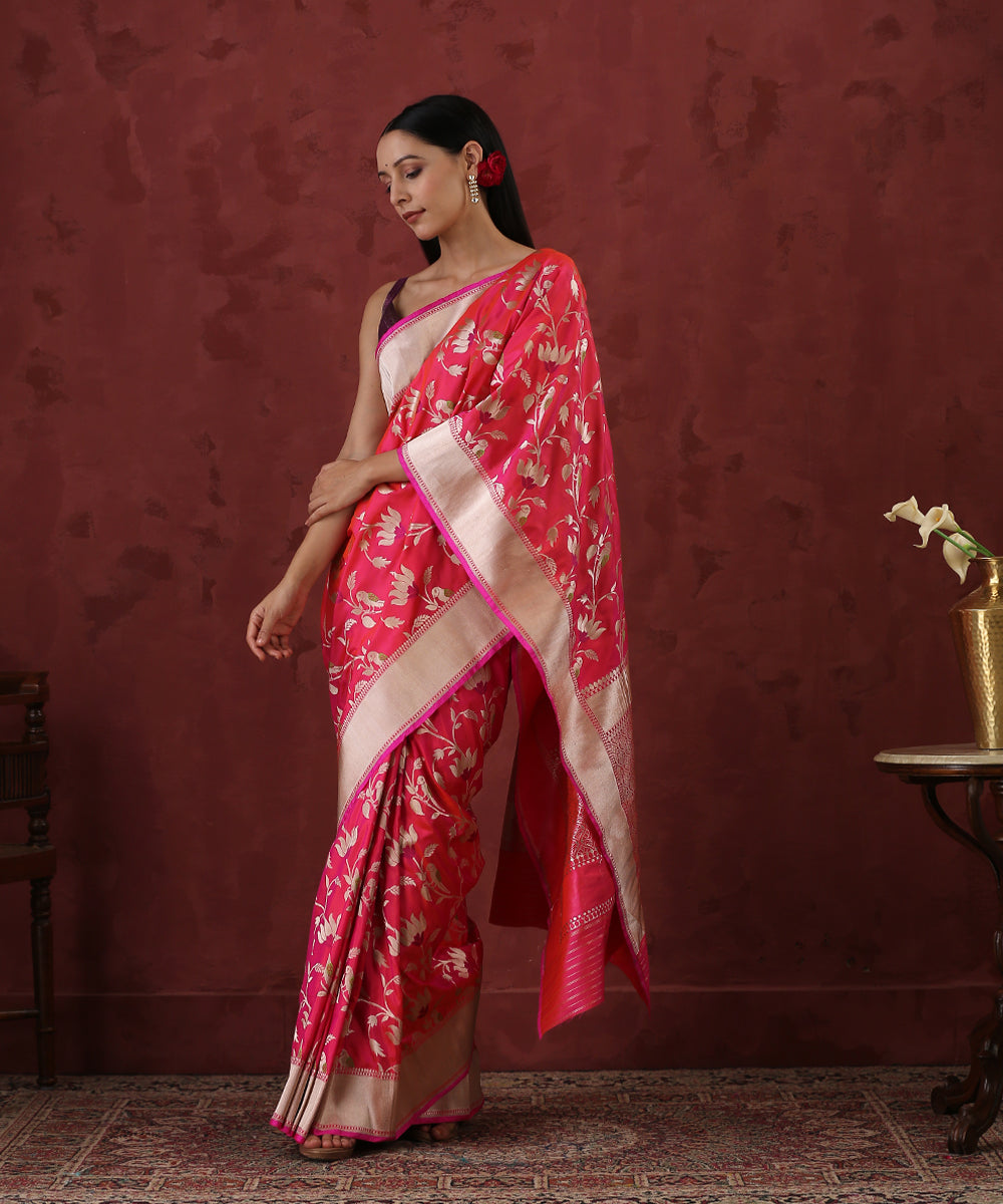 Handloom_Hot_Pink_Pure_Katan_Silk_Banarasi_Saree_with_Parrot_Motifs_WeaverStory_02