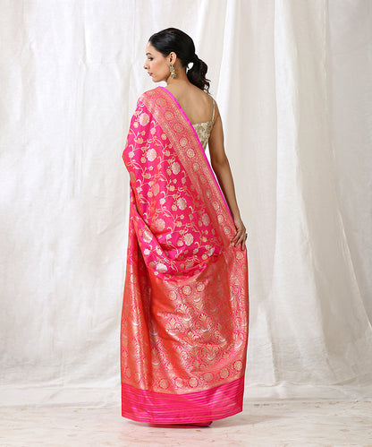 Hot_Pink_Handloom_Pure_Katan_Silk_Sona_Rupa_Banarasi_Jangla_Saree_WeaverStory_03