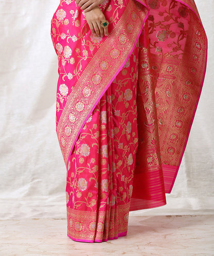 Hot_Pink_Handloom_Pure_Katan_Silk_Sona_Rupa_Banarasi_Jangla_Saree_WeaverStory_04