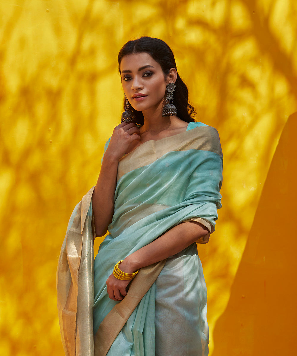 Ice_Blue_Handloom_Pure_Cotton_Chanderi_Saree_With_Zari_Border_WeaverStory_01