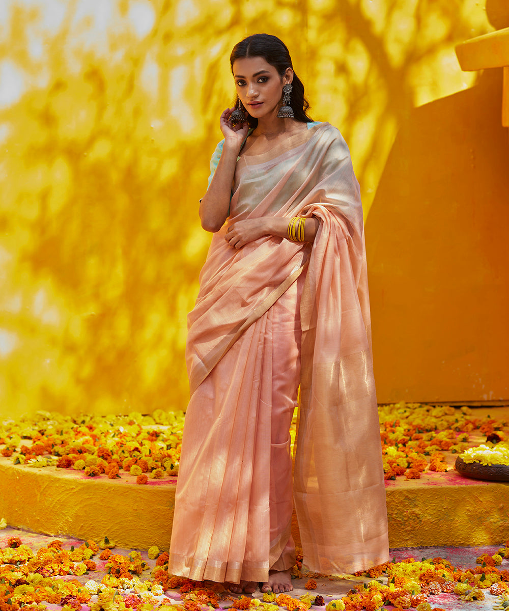 Handloom_Peach_Pure_Cotton_Chanderi_Saree_With_2_Inch_Border_WeaverStory_02