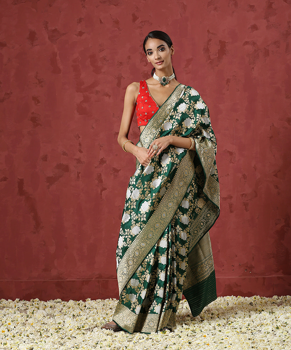 Green_Handloom_Pure_Katan_Silk_Banarasi_Saree_with_Angoor_Jaal_WeaverStory_02