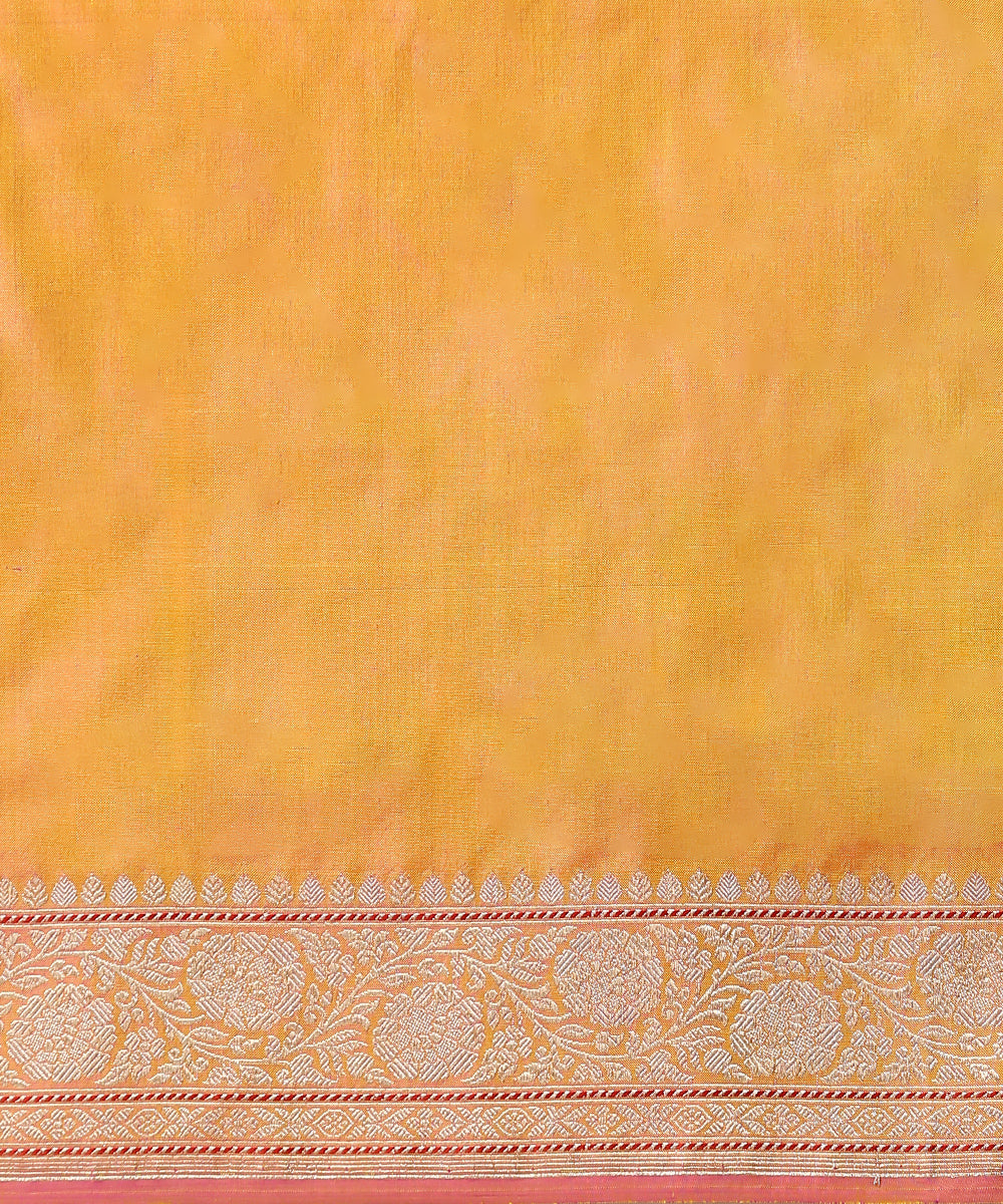 Yellow_Handloom_Pure_Katan_Banarasi_Saree_With_Pink_Floral_Border_WeaverStory_05
