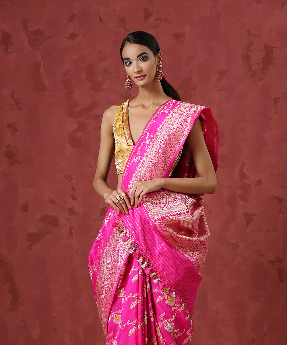 Hot_Pink_Handloom_Pure_Katan_Silk_Banarasi_Saree_With_Meenakari_Work_WeaverStory_01