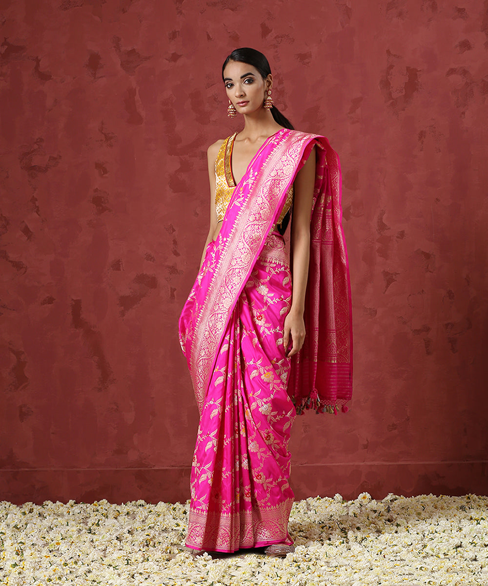 Hot_Pink_Handloom_Pure_Katan_Silk_Banarasi_Saree_With_Meenakari_Work_WeaverStory_02