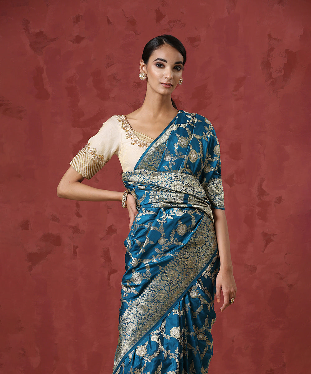 Teal_Handloom_Pure_Katan_Silk_Jangla_Banarasi_Saree_with_Kadhwa_Weave_WeaverStory_01