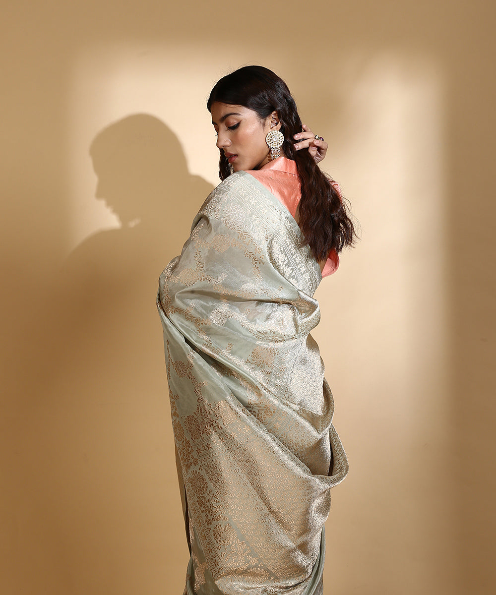 Handloom_Pista_Green_Pure_Silk_Tissue_Banarasi_Saree_With_Kadhwa_Jaal_WeaverStory_01