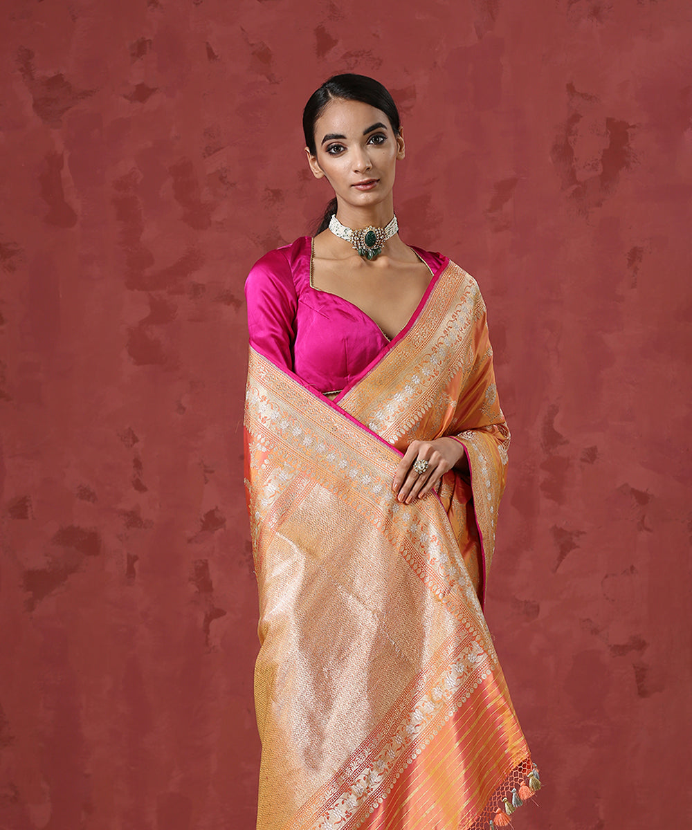 Handloom_Peach_and_Pink_Pure_Katan_Silk_Banarasi_Saree_With_Pink_Selvedge_WeaverStory_01