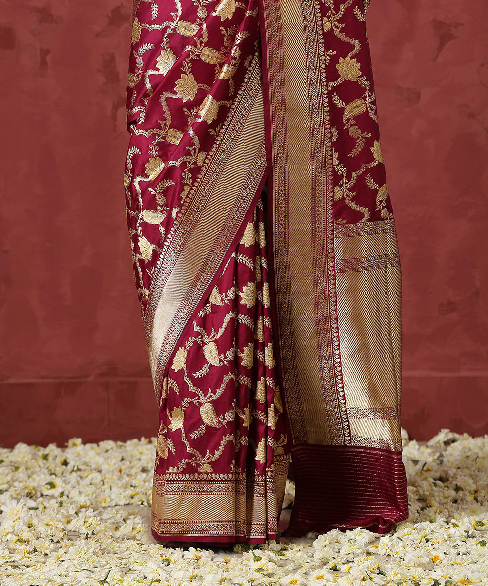 Maroon Pure Katan Silk Banarasi Handloom Saree - Tilfi