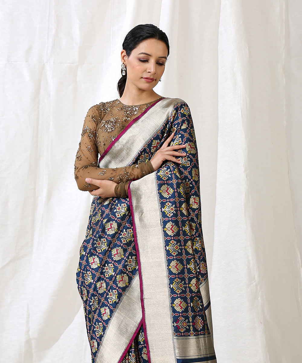 Navy_Blue_Handloom_Pure_Katan_Silk_Patola_Saree_With_Zari_Pallu_and_Border_WeaverStory_01
