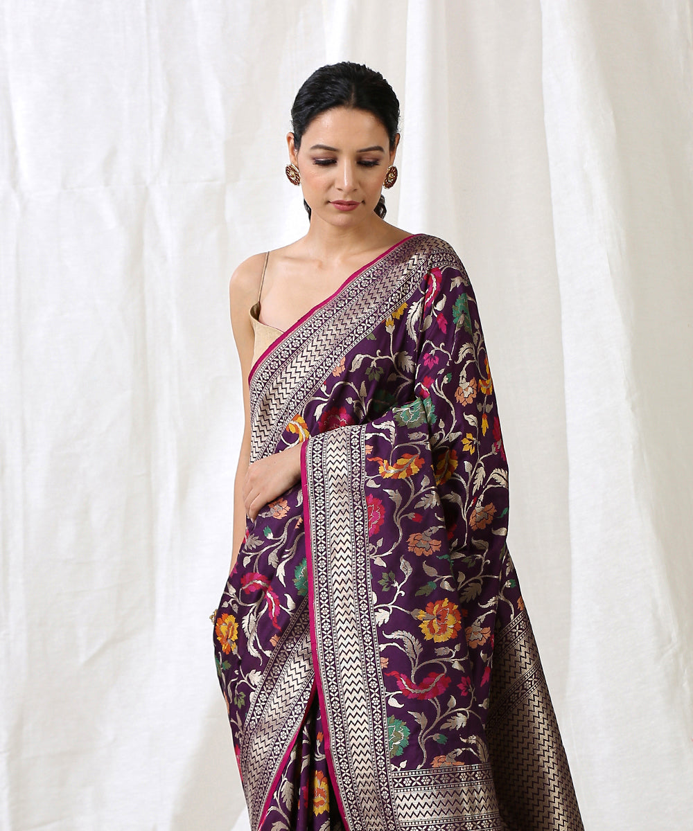 Handloom_Purple_Pure_Katan_Silk_Banarasi_Saree_With_Cutwork_Meenakari_Jaal_and_Pink_Selvedge_WeaverStory_01