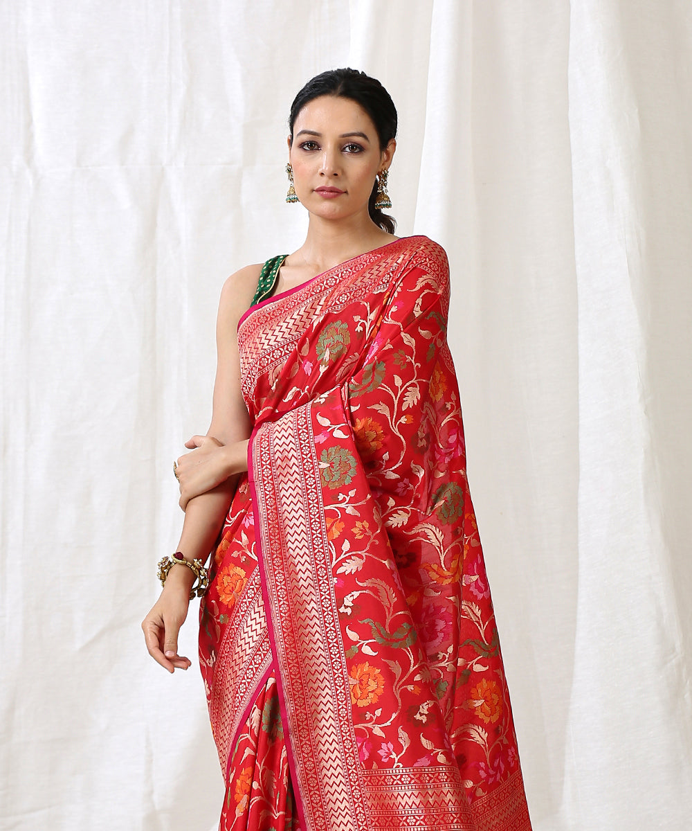 Handloom_Red_Pure_Katan_Silk_Banarasi_Saree_With_Cutwork_Meenakari_Jaal_WeaverStory_01