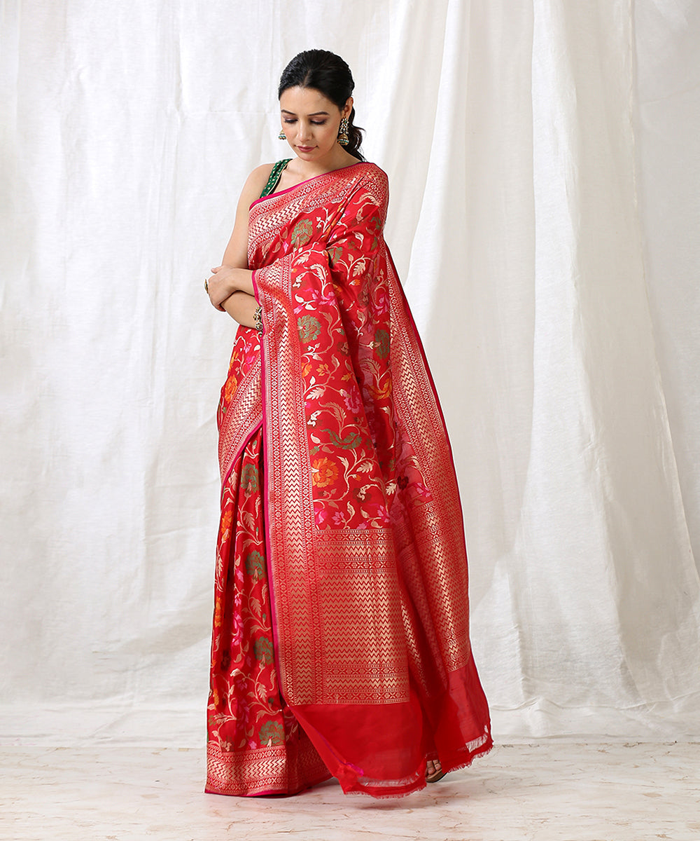 Handloom_Red_Pure_Katan_Silk_Banarasi_Saree_With_Cutwork_Meenakari_Jaal_WeaverStory_02