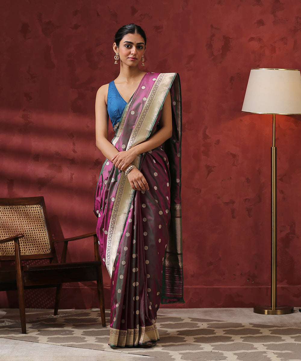 Wine_Handloom_Pure_Katan_Silk_Banarasi_Saree_With_Ginni_Booti_WeaverStory_02