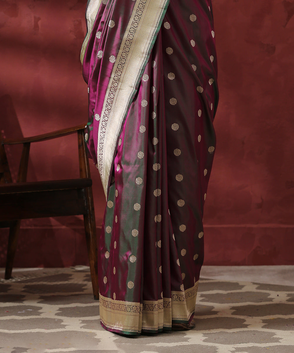 Wine_Handloom_Pure_Katan_Silk_Banarasi_Saree_With_Ginni_Booti_WeaverStory_04