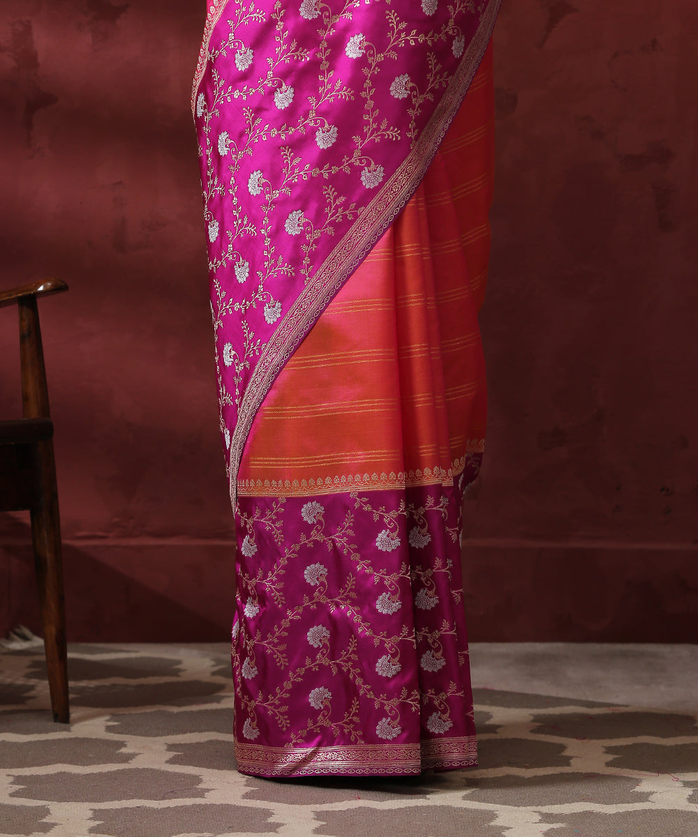 Handloom_Pink_Pure_Katan_Silk_Saree_With_Floral_Jangla_Border_WeaverStory_04