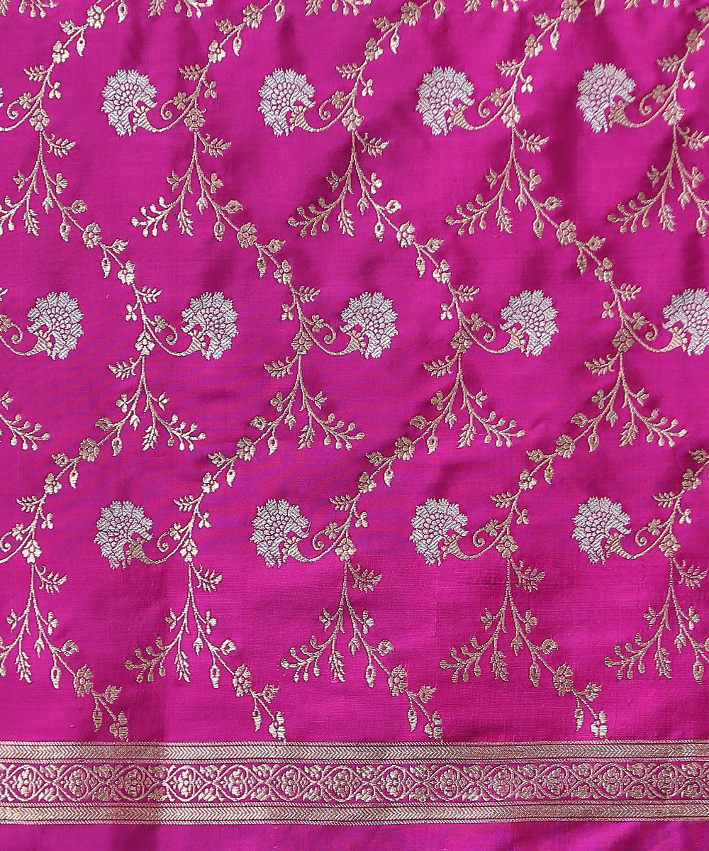 Handloom_Pink_Pure_Katan_Silk_Saree_With_Floral_Jangla_Border_WeaverStory_05