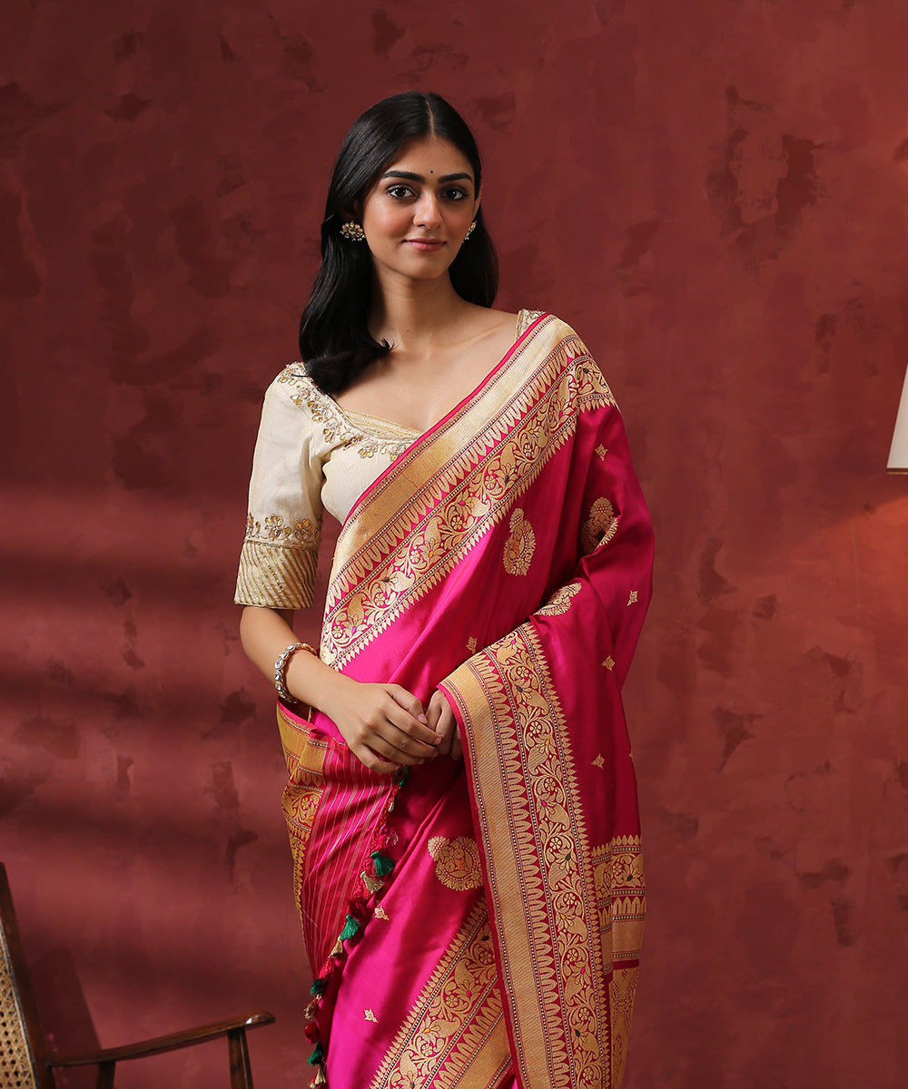 Handloom_Pink_Pure_Katan_Silk_Banarasi_Saree_WeaverStory_01