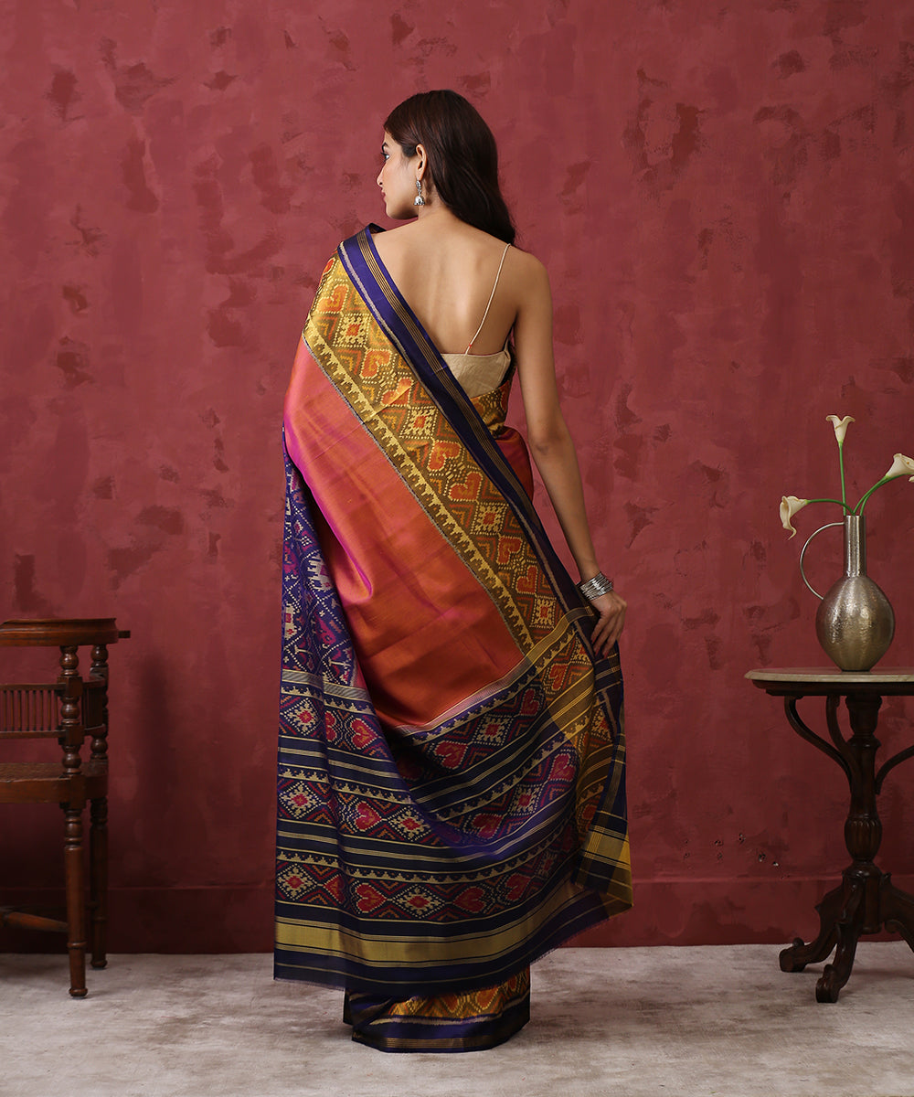 Rust_and_Blue_Handloom_Mulberry_Silk_Plain_Patola_Saree_WeaverStory_03