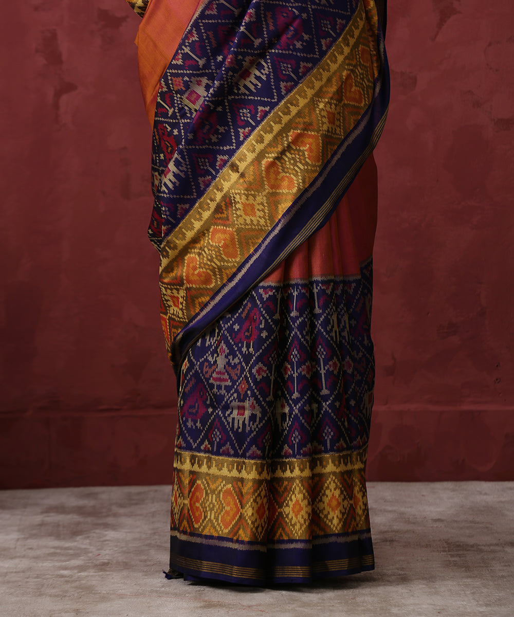 Rust_and_Blue_Handloom_Mulberry_Silk_Plain_Patola_Saree_WeaverStory_04